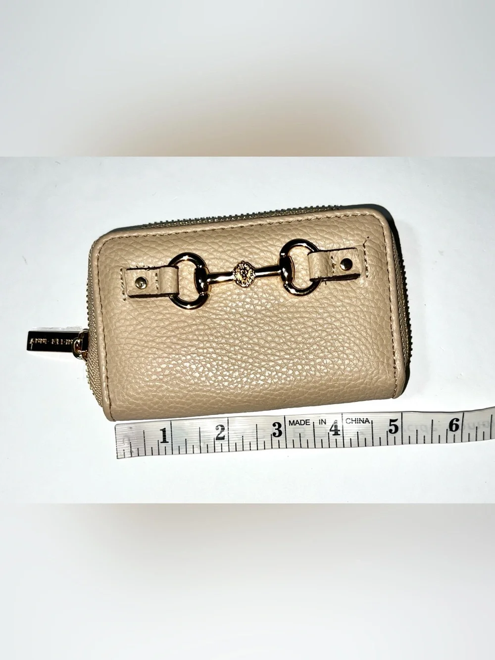 Anne Klein Pebble Leather Wallet Cream Zip Around